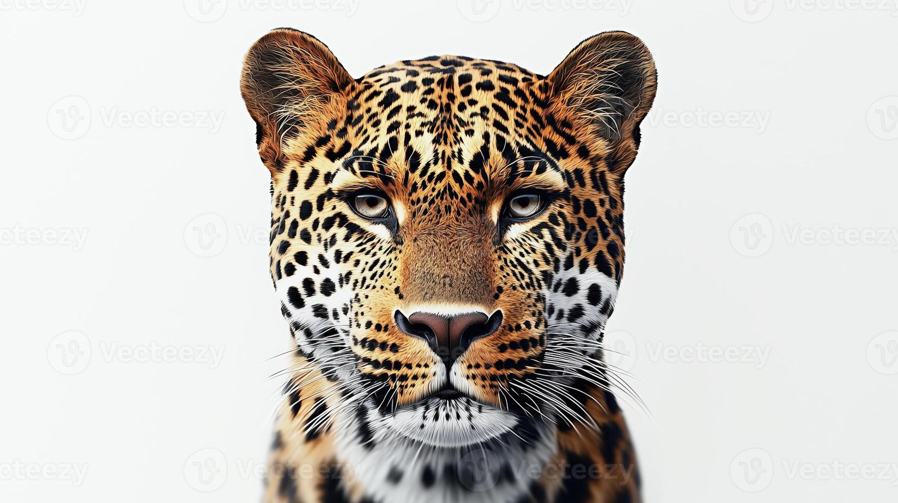 Close-up portrait of a leopard with detailed fur and striking features photo