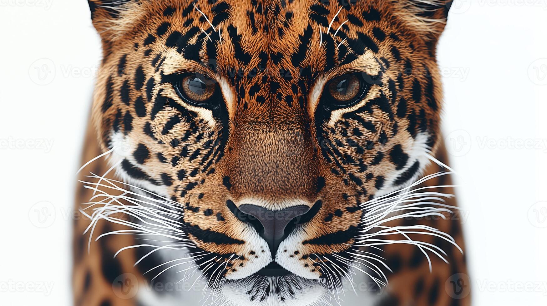 Close-up of a majestic jaguar with striking fur pattern against a white background photo