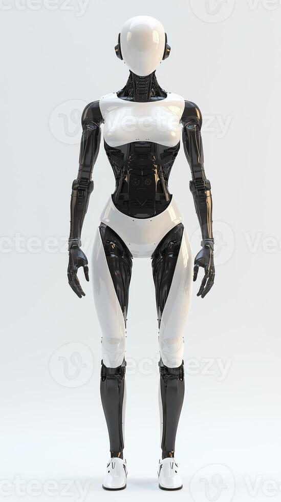 Futuristic humanoid robot model on a plain background photo