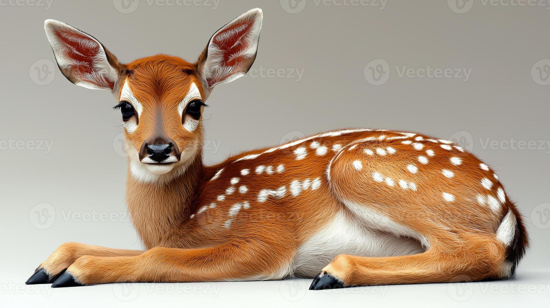 Young fawn with spots laying on a neutral background photo