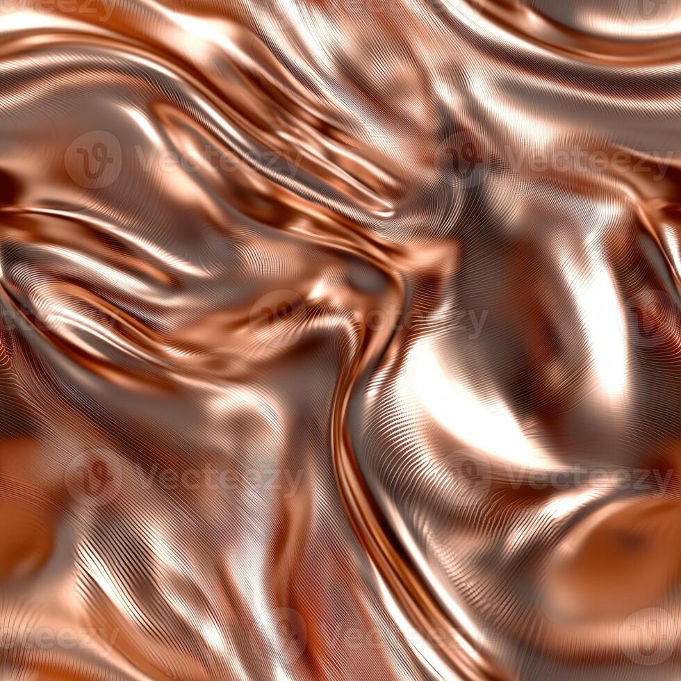 Close-up of abstract copper metallic fabric texture with flowing patterns photo
