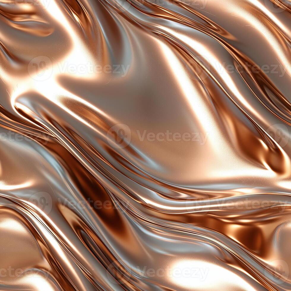 Copper metallic fabric textured background with fluid waves and shiny finish photo