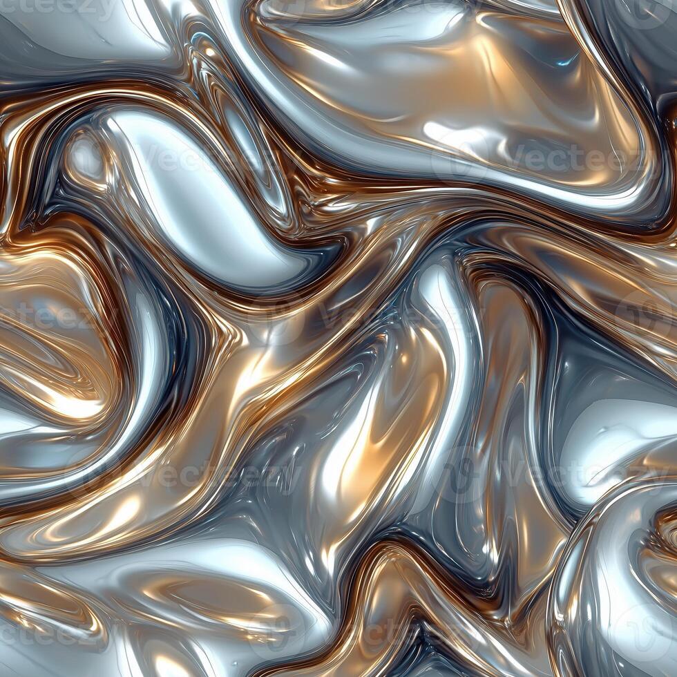 Abstract metallic texture with silver and gold swirls and reflections photo