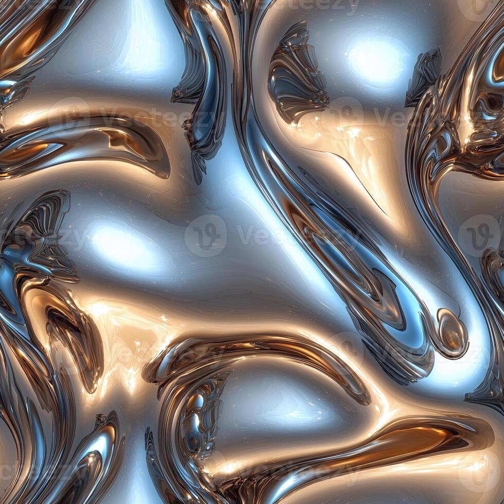 Abstract fluid metallic background texture with blue and gold colors photo