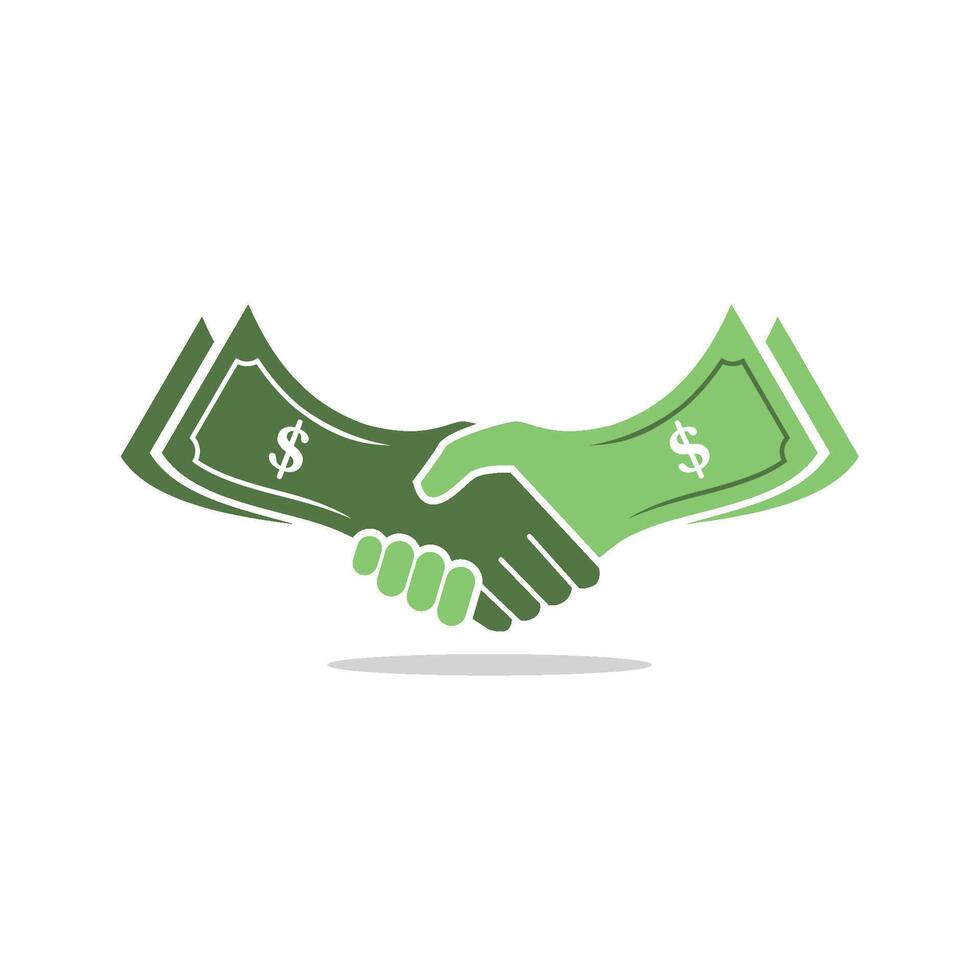 Two green dollar bills shaking hands vector