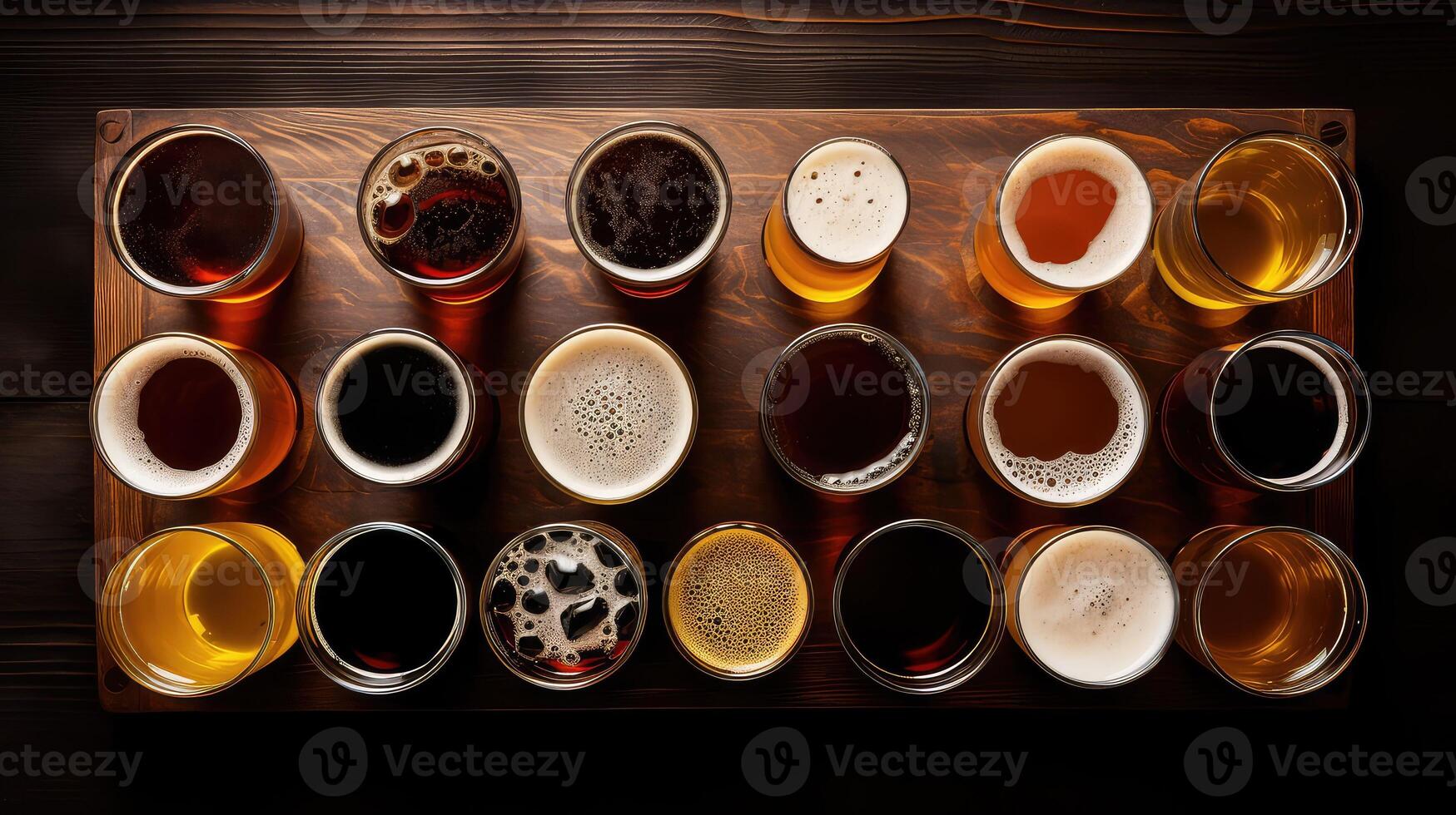 arranged beer glass overhead photo