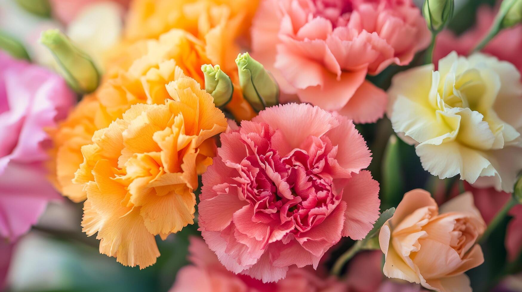 A close up of a bunch of colorful carnations photo
