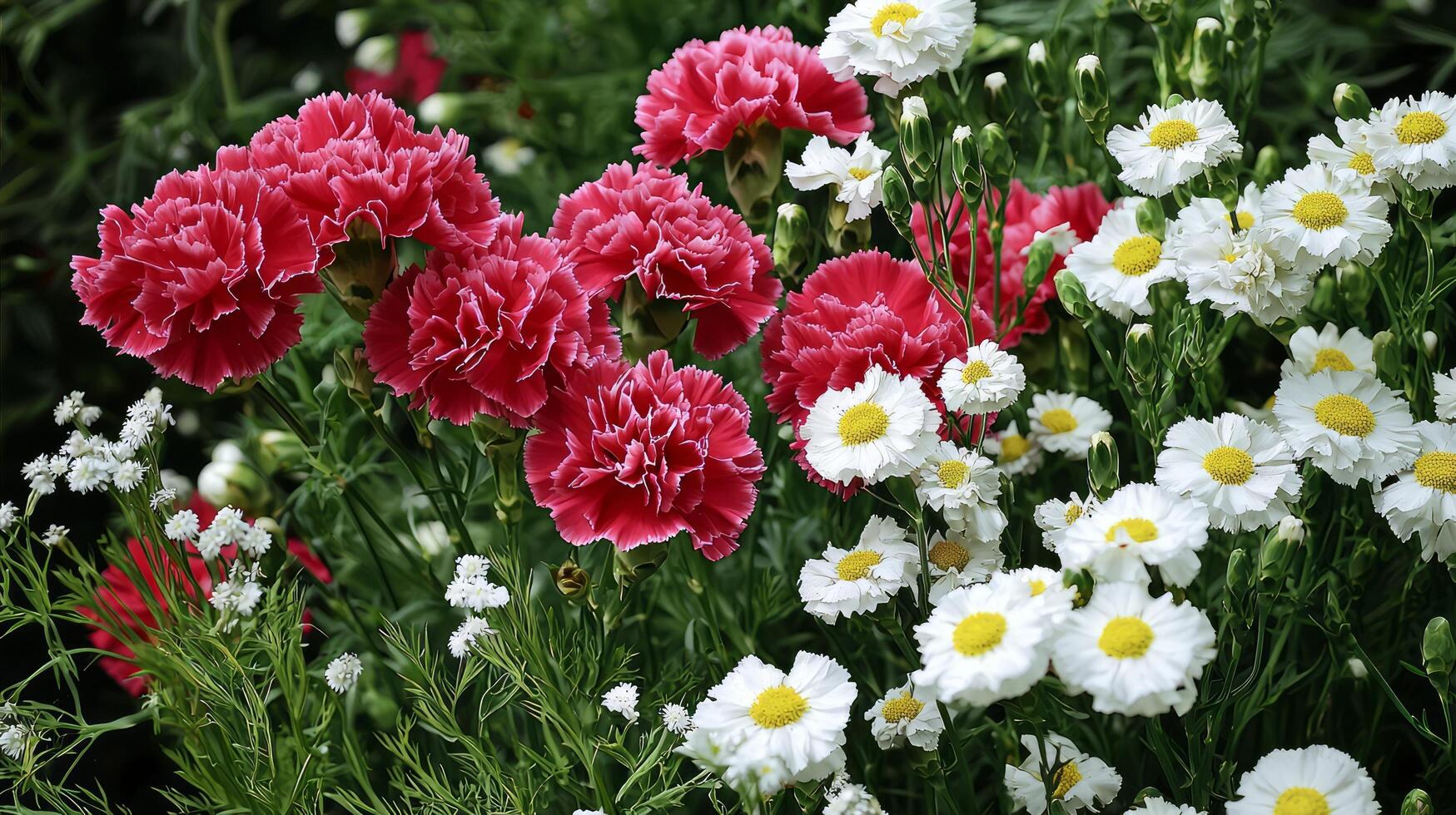 A bunch of red and white flowers photo