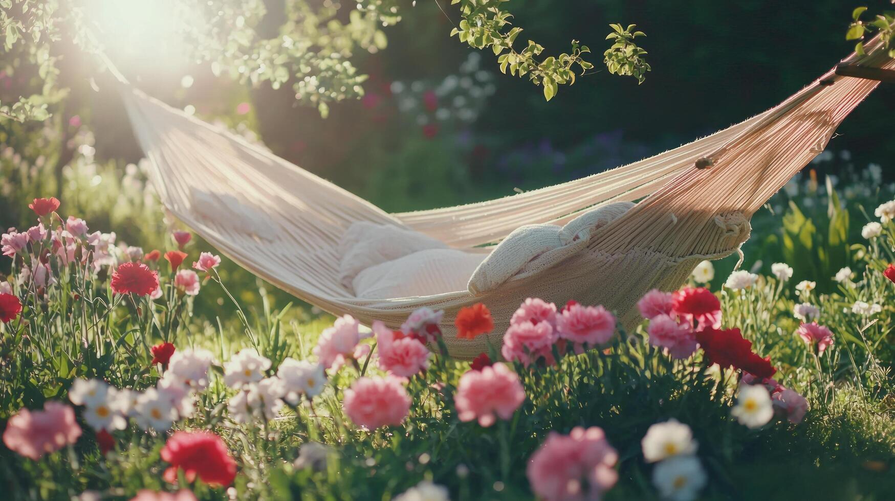 A hammock in a field of flowers photo