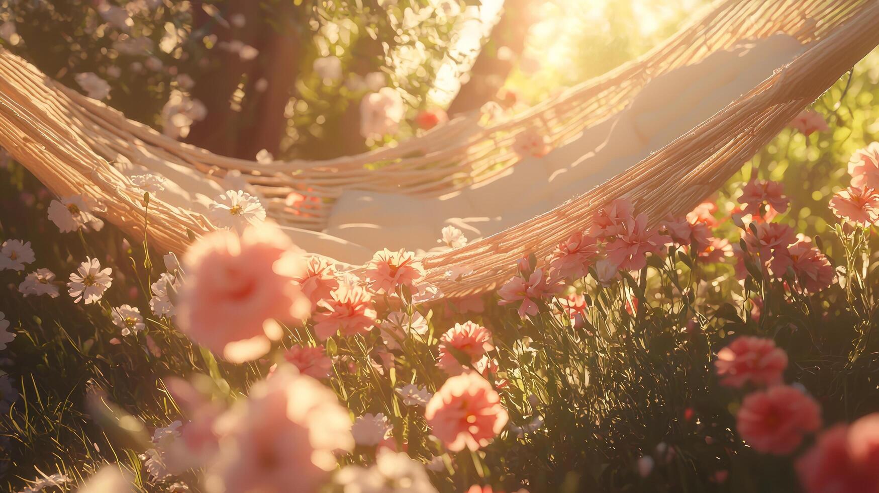 A hammock in a field of flowers photo