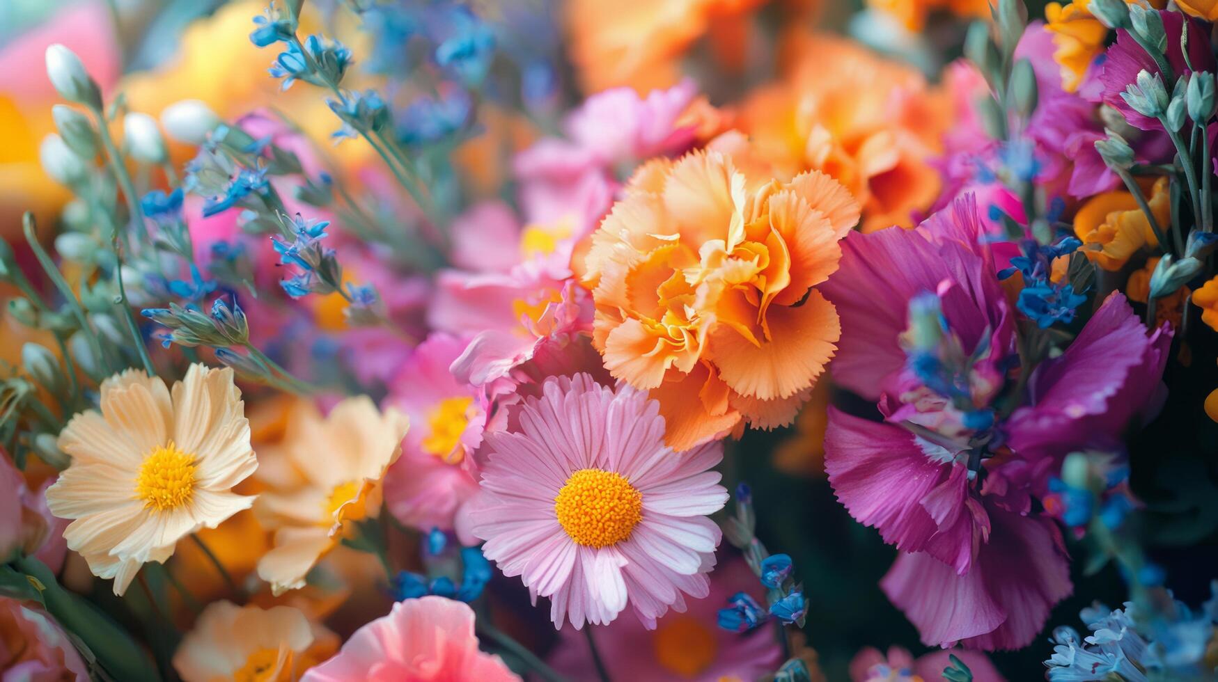 A close up of a bunch of colorful flowers photo