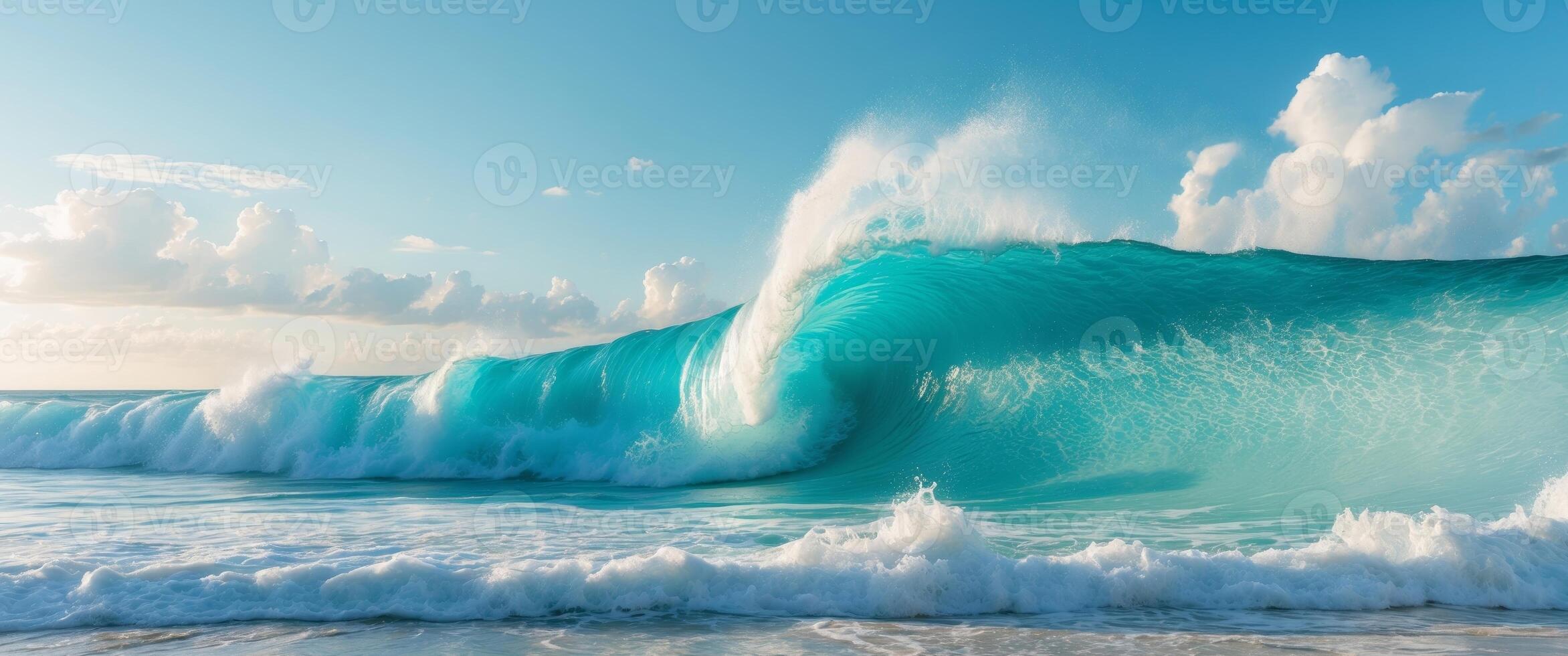 A large wave breaking on the beach photo