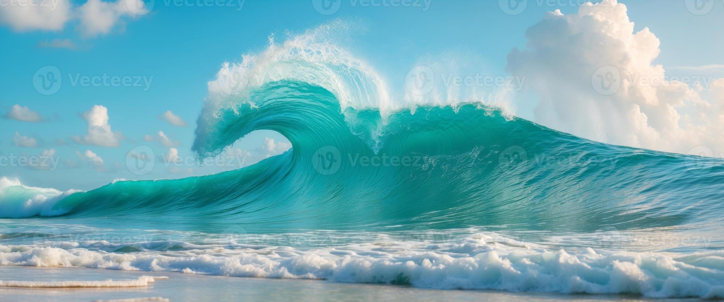 A large wave breaking on the beach photo