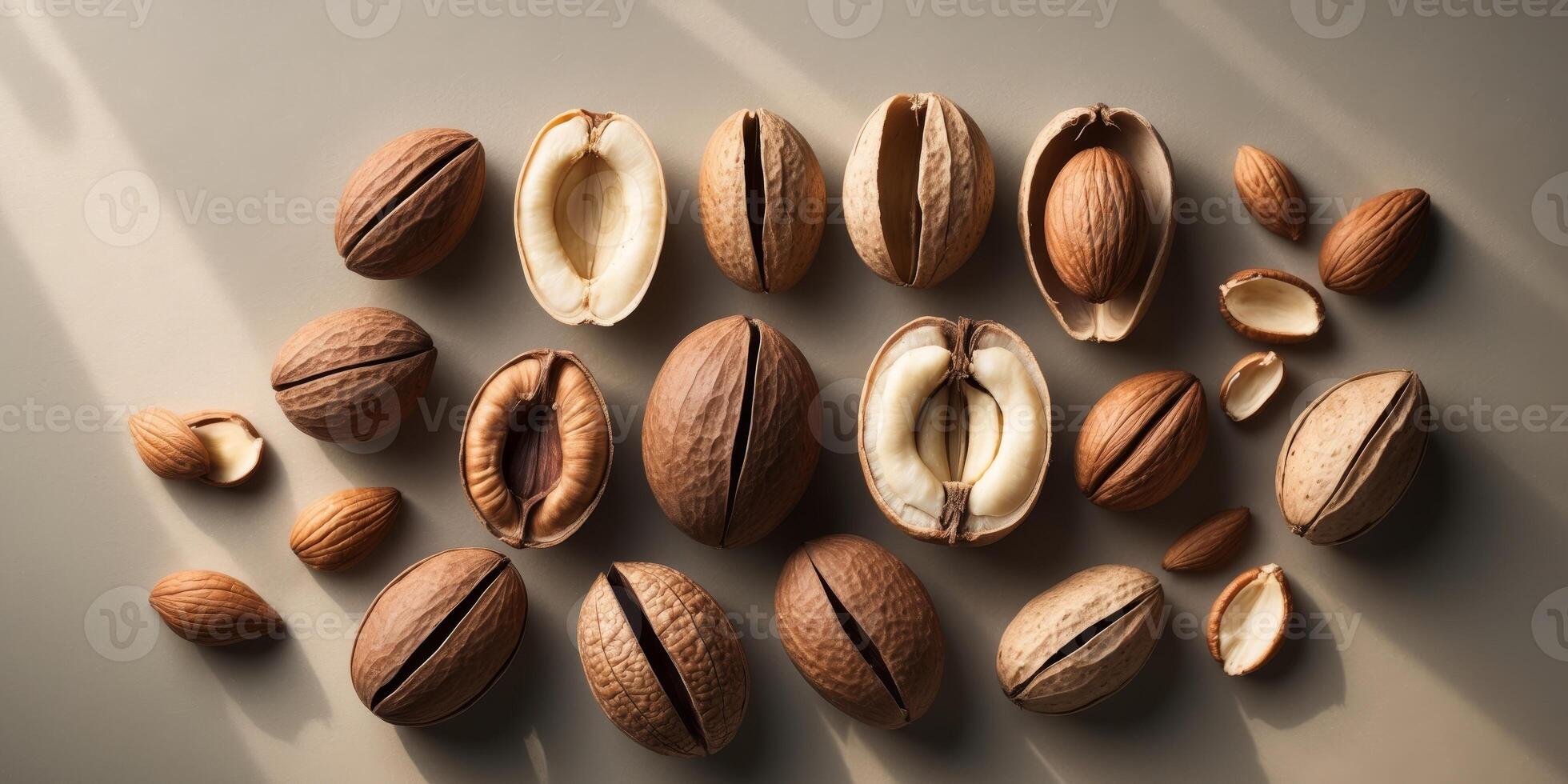 Nutty and whole almonds on a light background photo