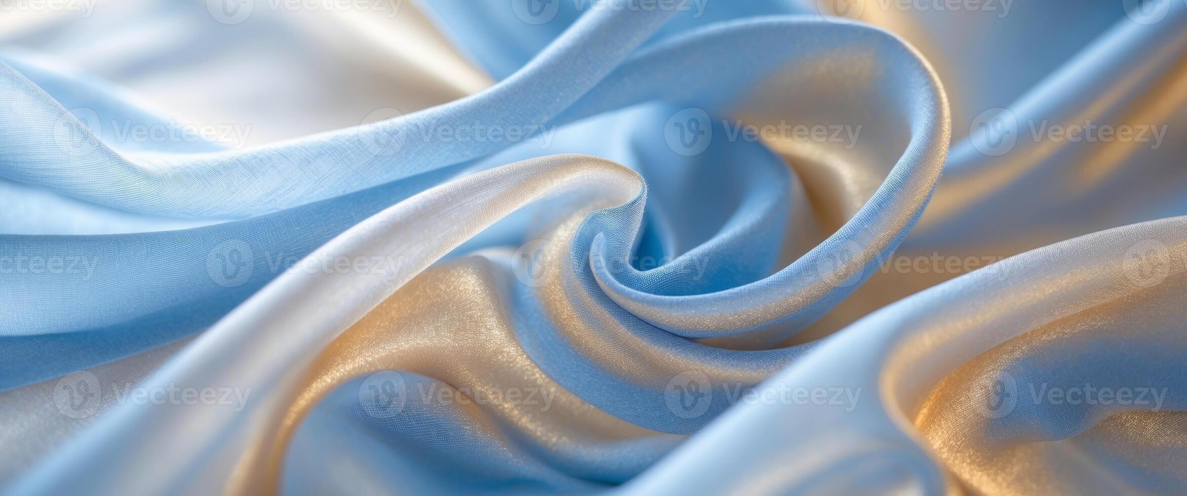 A close up of a blue and gold silk fabric photo