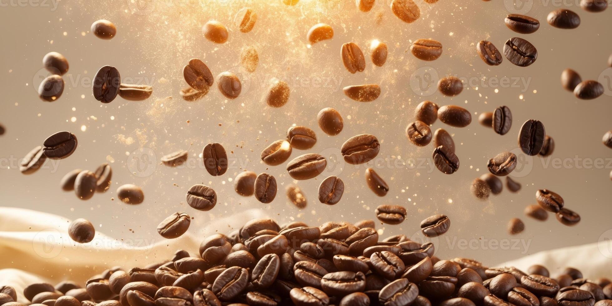 Coffee beans are flying into the air photo