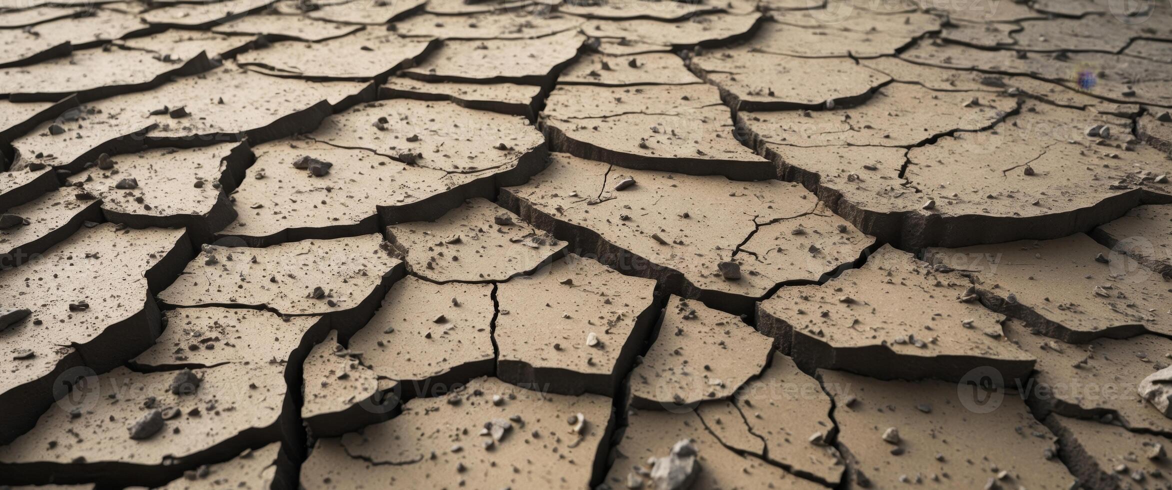 Cracked dry earth with halftone texture showcasing deep fissures in a grunge style photo