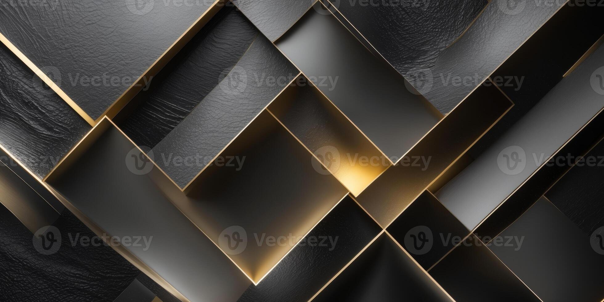 Elegant black and gold textured background with overlapping geometric shapes and copy space for text. photo