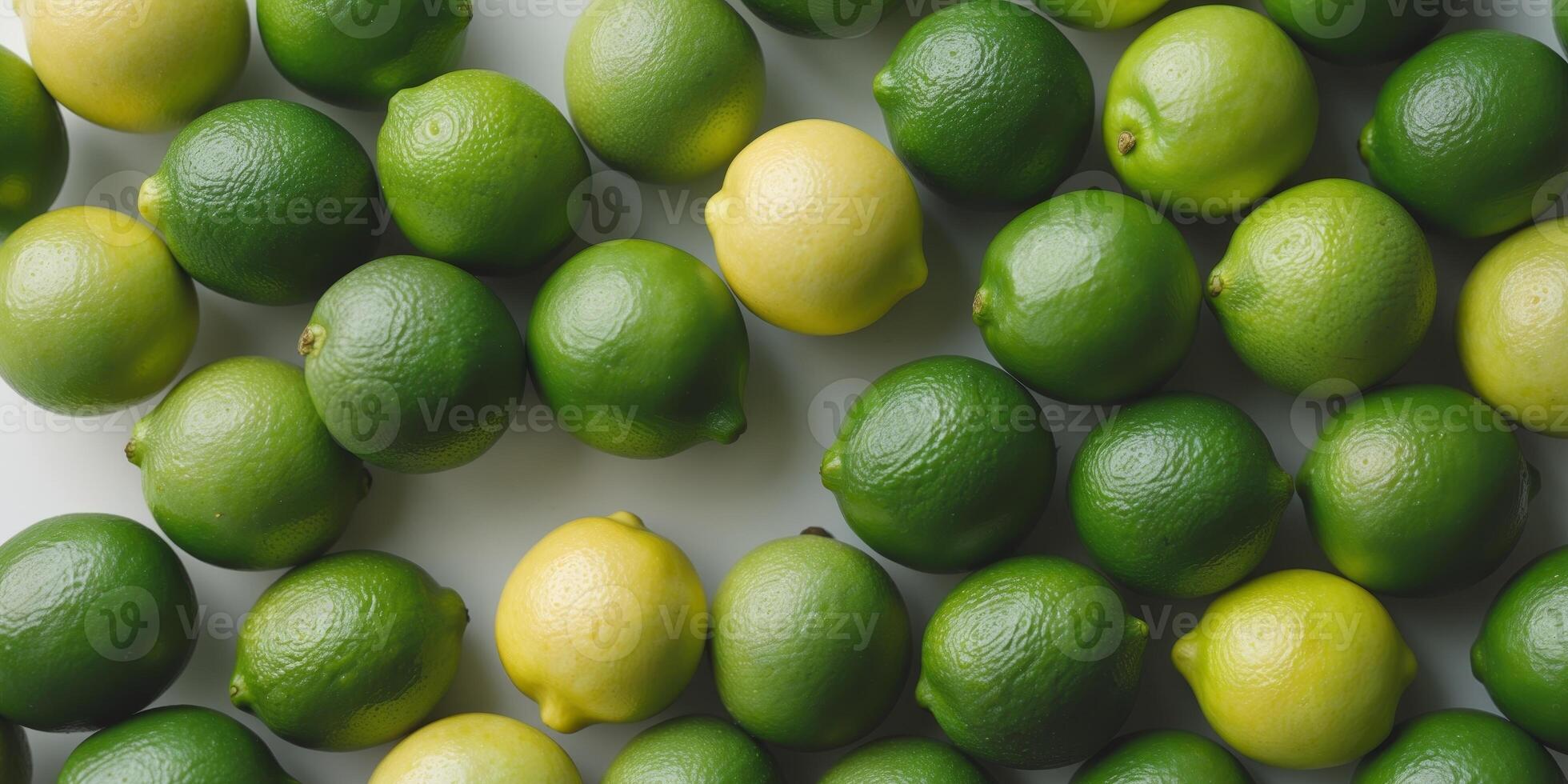 Top view of a vibrant array of freshly picked green limes filling the frame photo