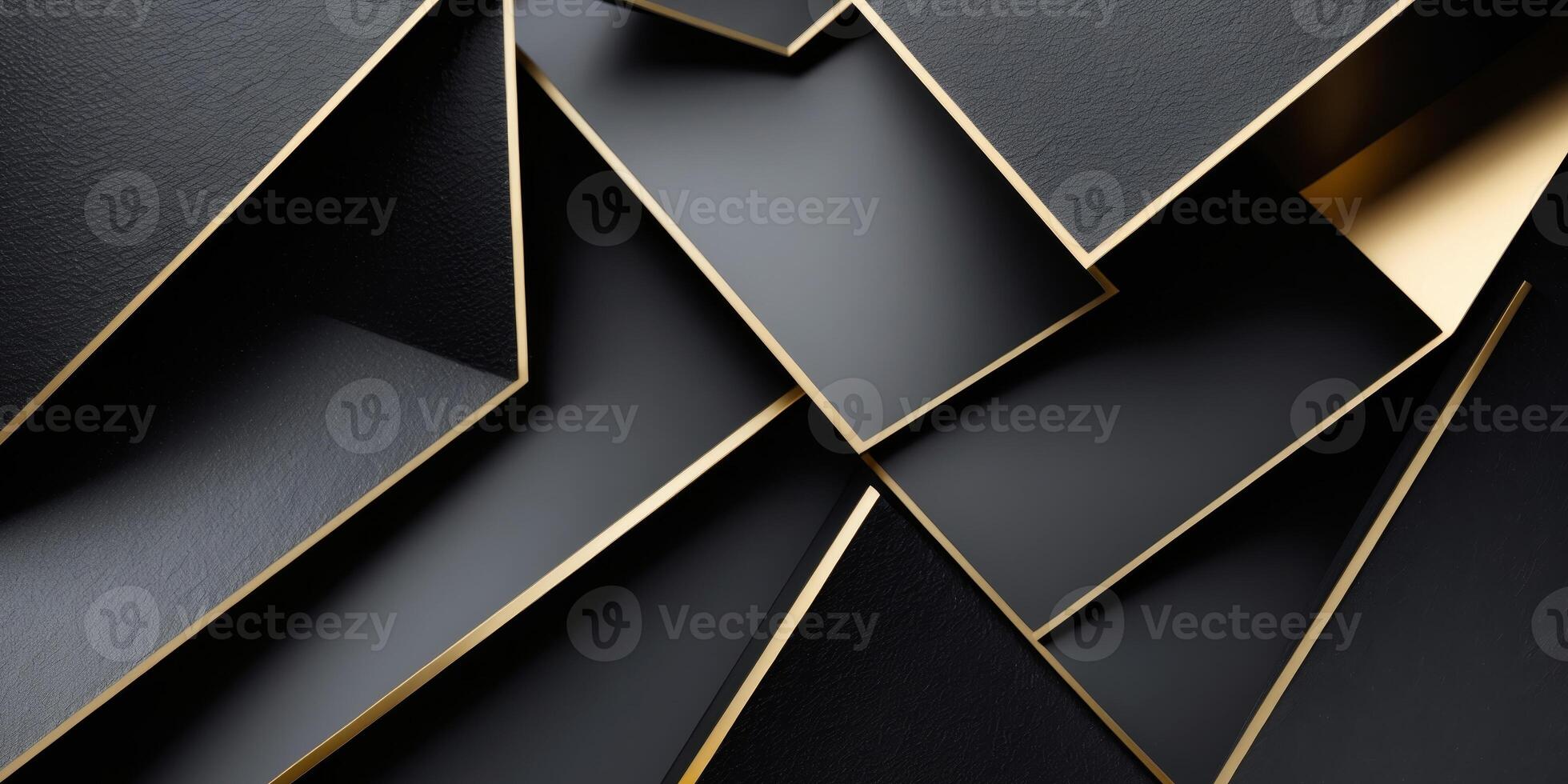 Elegant black and gold textured background with overlapping geometric shapes and copy space for text photo