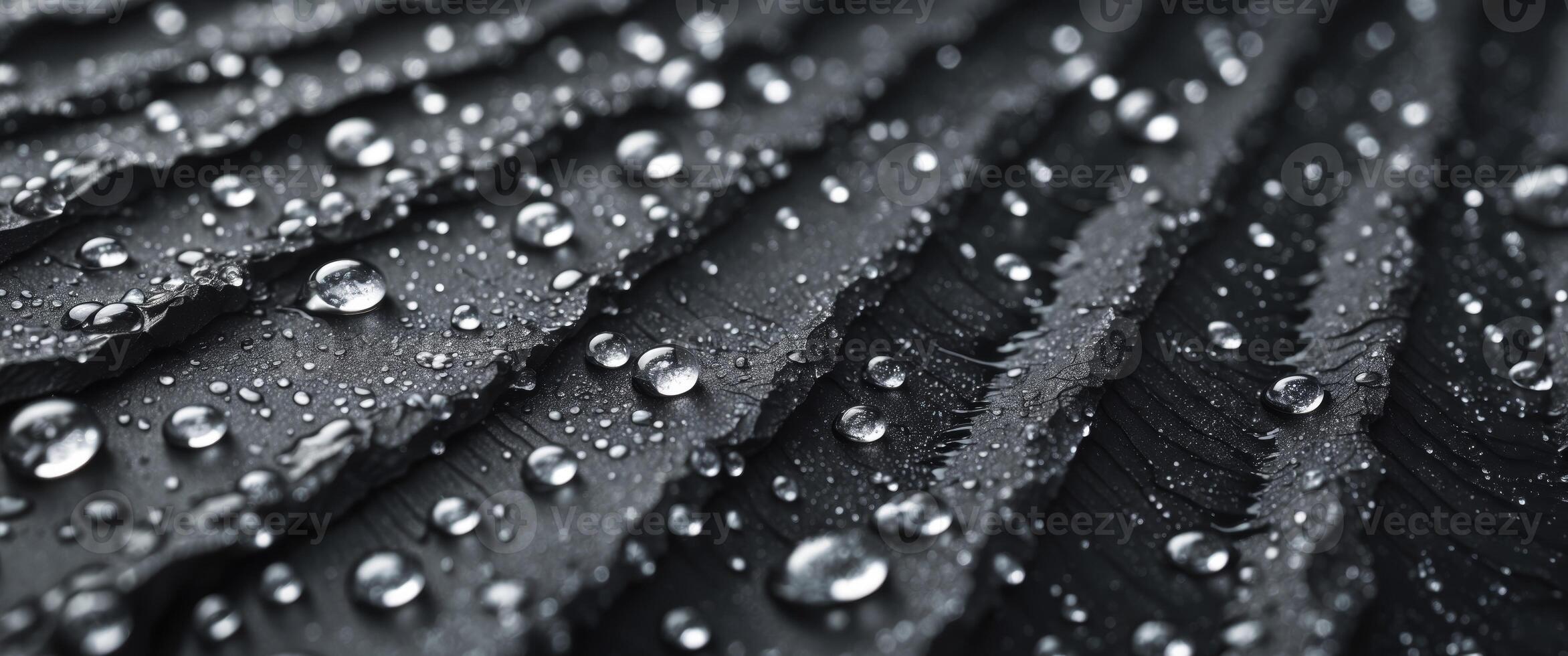 Water droplets on black corrugated surface. photo