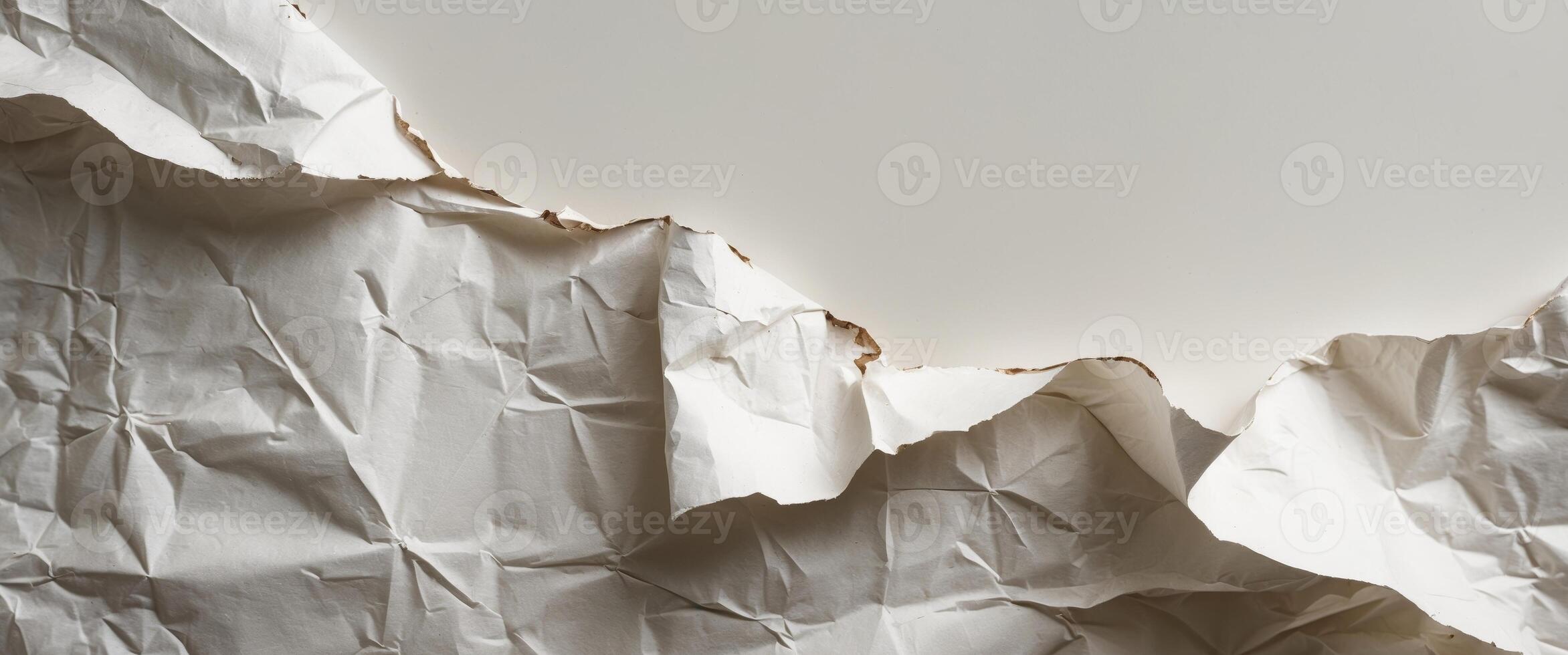 white crumpled and creased glued wrinkled paper poster texture background. photo