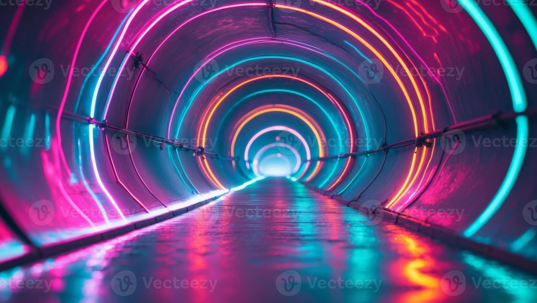 A vibrant Neon Tunnel with striking reflections that captivate the eye with their beauty. photo