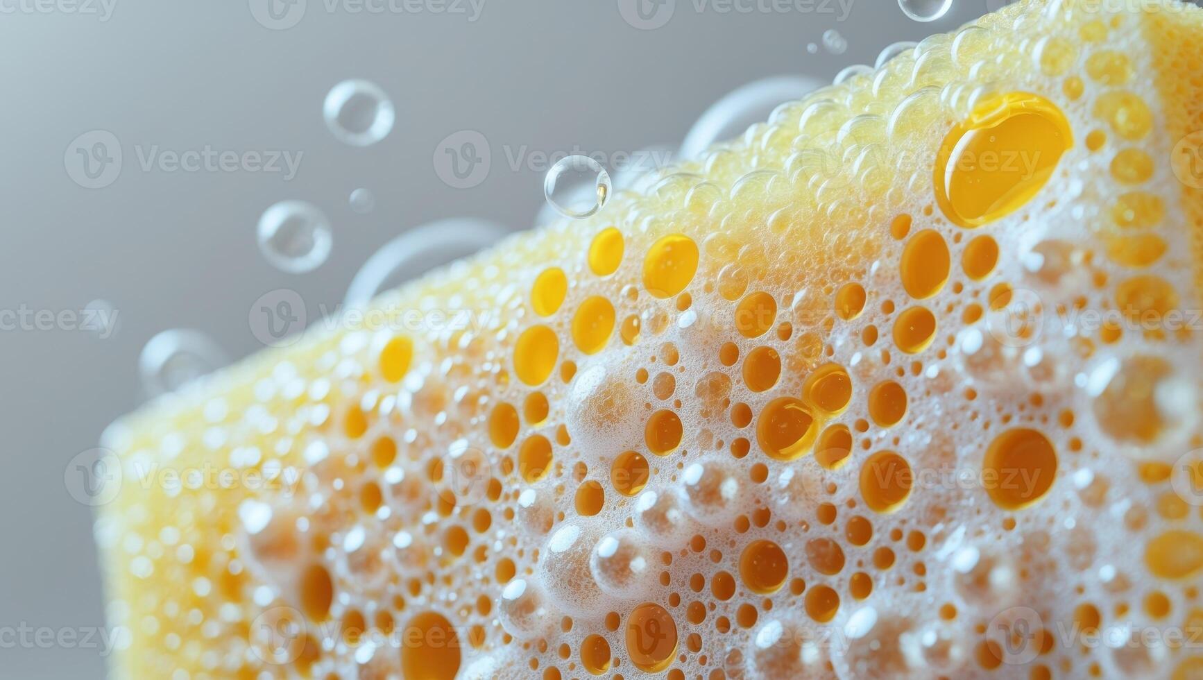 Cleaning Sponge Soaked in Suds Bubbles and Foam Close up. photo