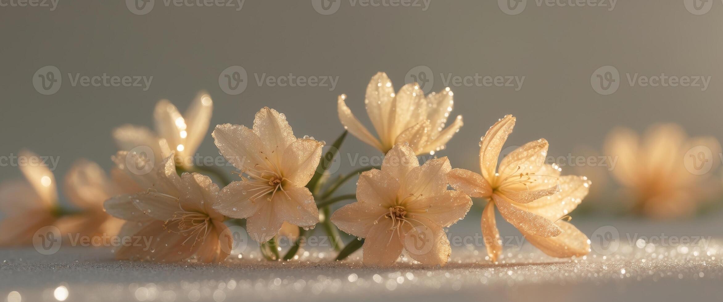 Golden blooms sparkle with morning dew vibrant petals unfurling in the gentle light Nature's beauty in full display photo
