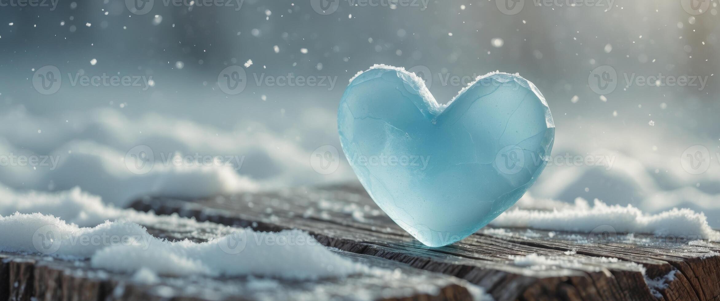 blue heart on textured surface surrounded by snow creates serene atmosphere photo