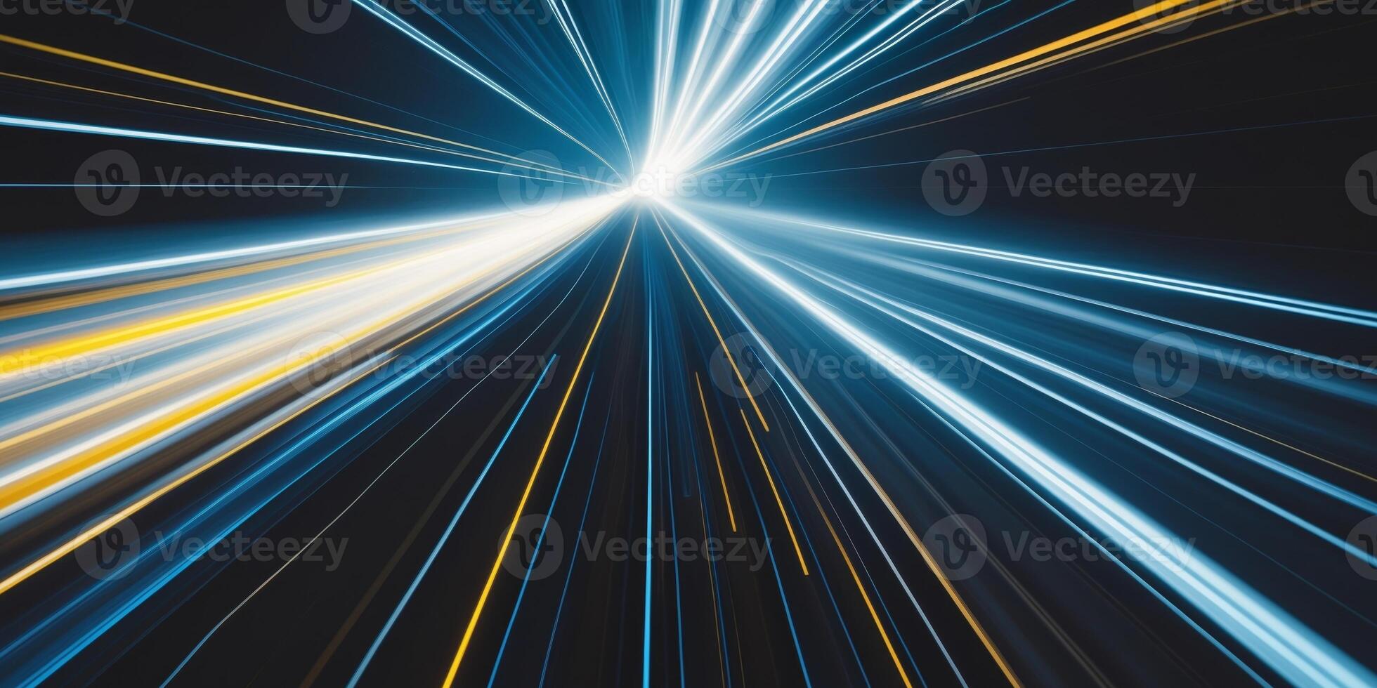Dynamic light streaks radiating from a central point creating a sense of speed and motion in a dark background. photo