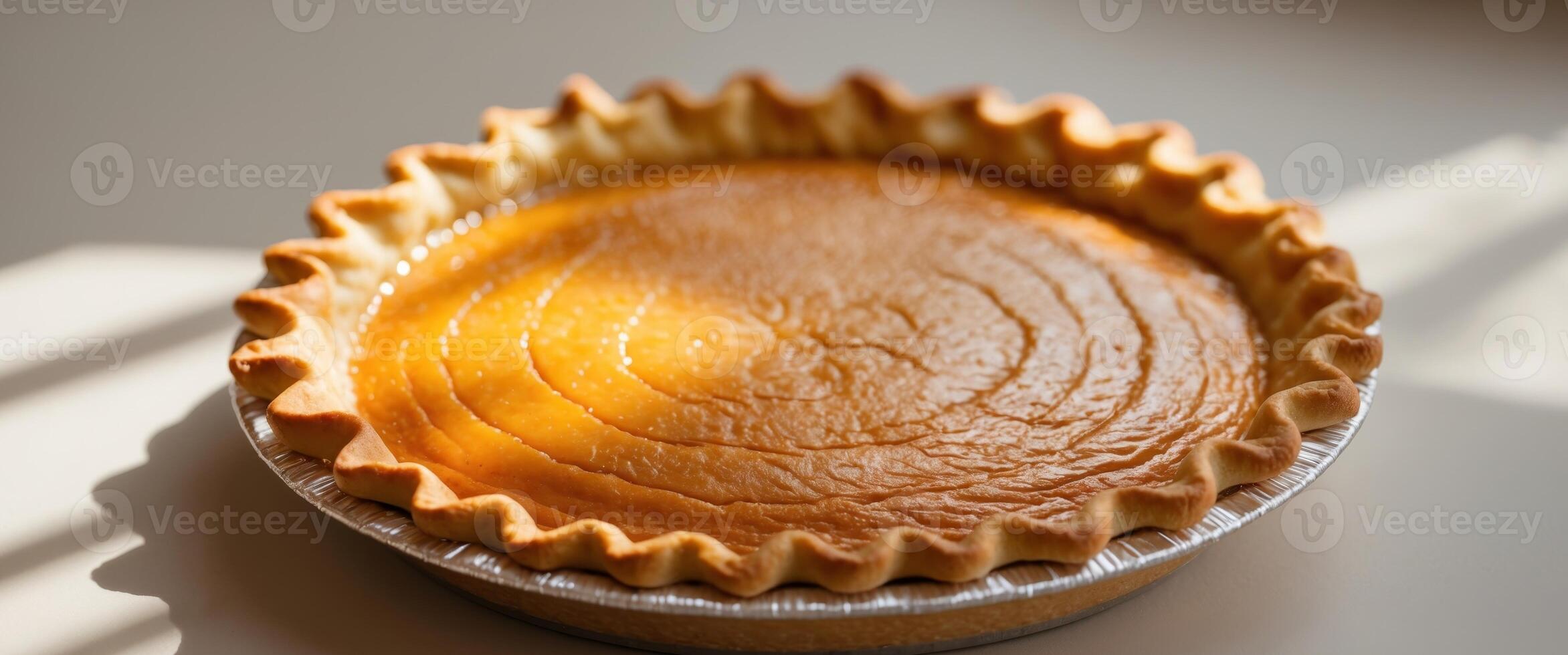 delectable pumpkin pie with a fluted crust and vibrant filling. photo