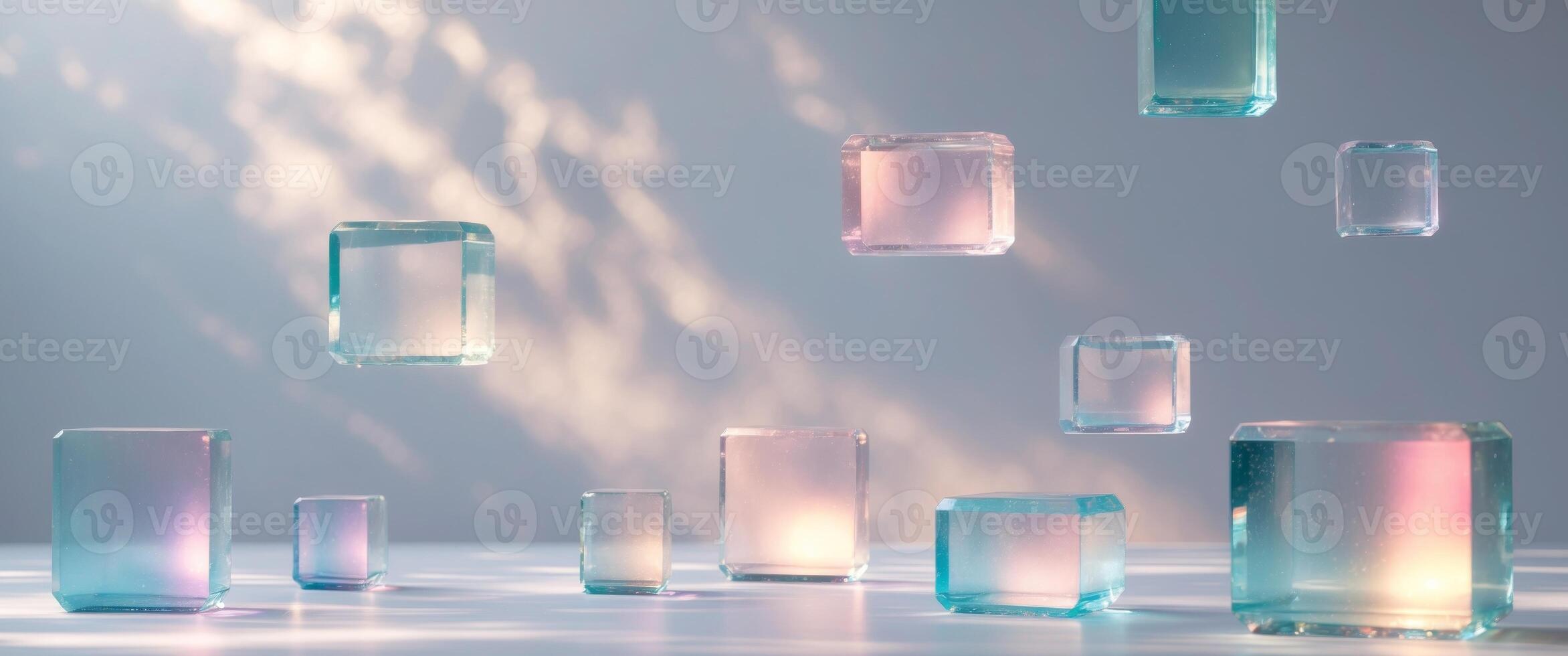 Illuminated Glass Cubes Abstract Background Design. photo
