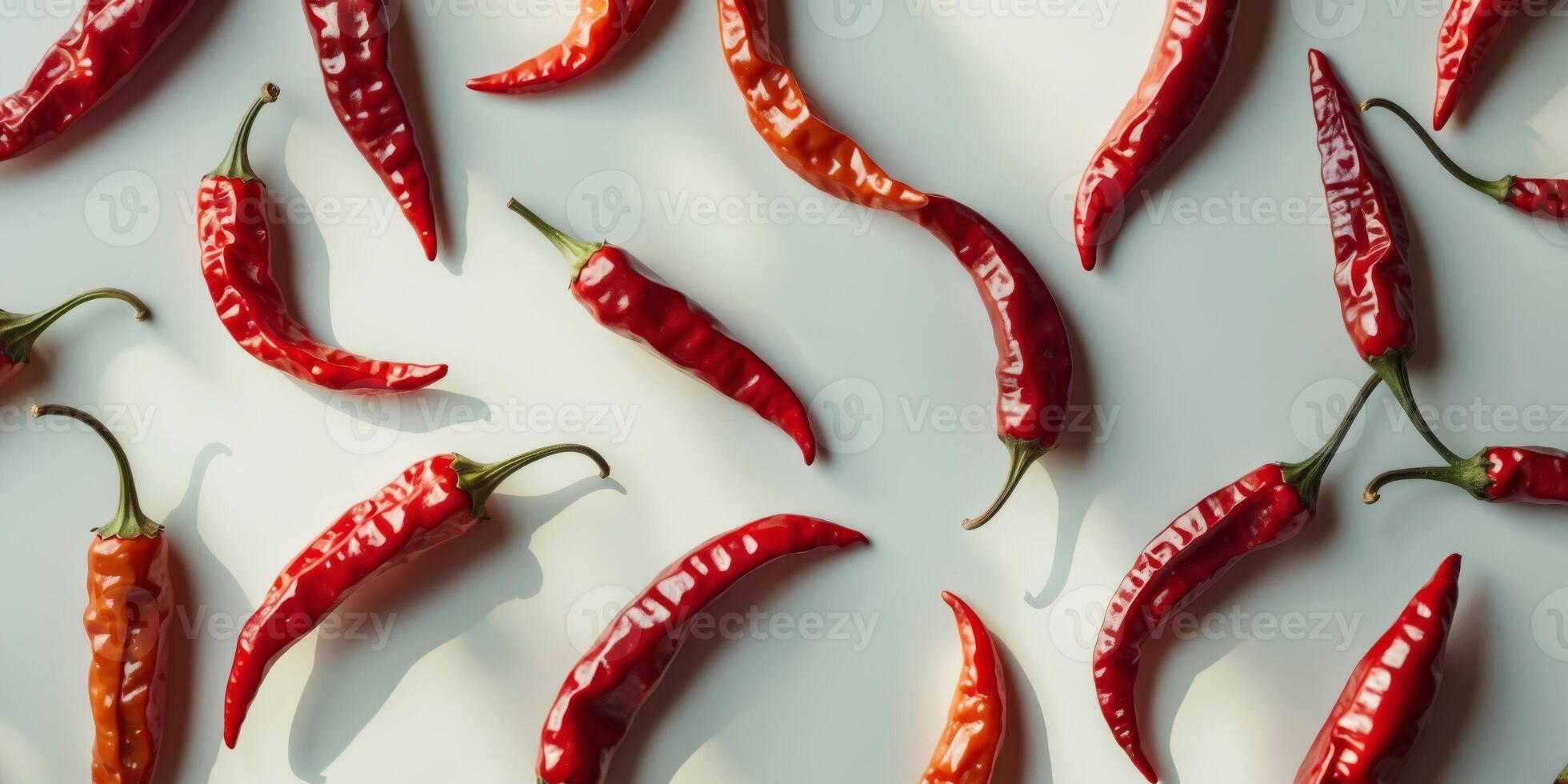 Red chili peppers texture background top view. photo