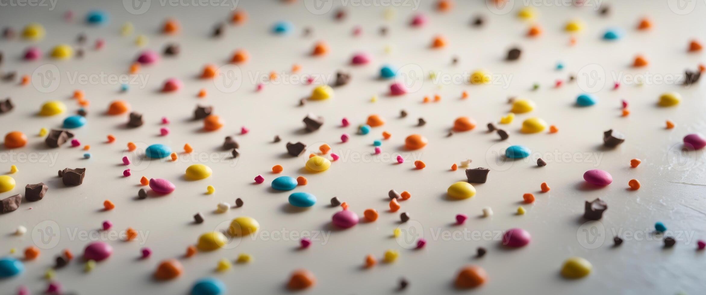 Colorful sprinkles scattered on a surface for a vibrant dessert background. photo