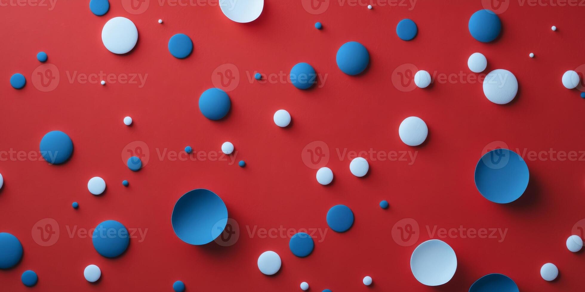 Vibrant Red Background Featuring Blue and White Dots with Blank Space for Custom Text or Graphics in a Contemporary Style. photo