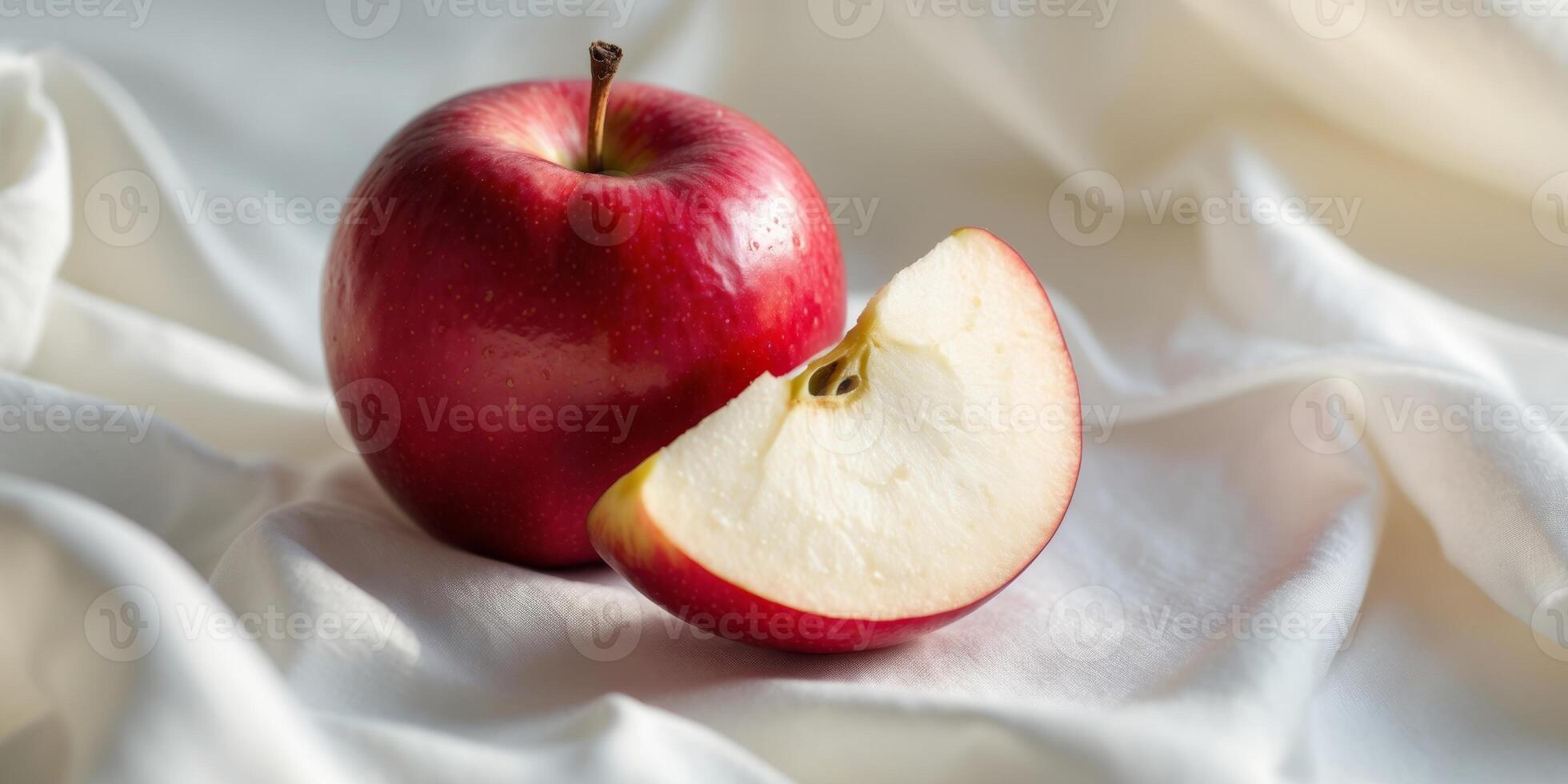 Fresh Red Apple and Slice on Neutral Background for Healthy Eating Concept or Dietary Choices. photo