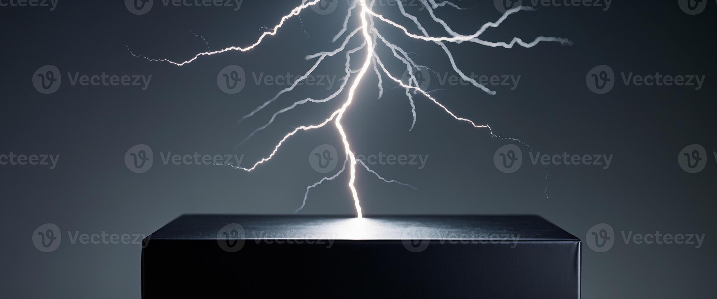 A lightning bolt is on top of a black box photo
