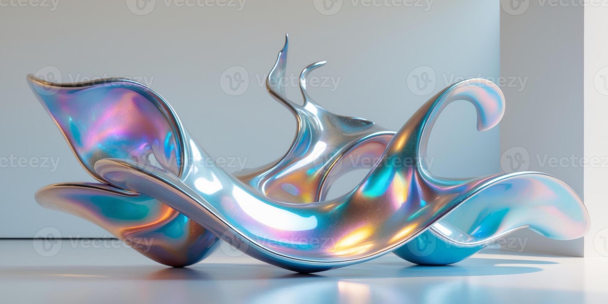 Abstract Metallic Sculpture with Fluid Forms and Iridescent Hues. photo