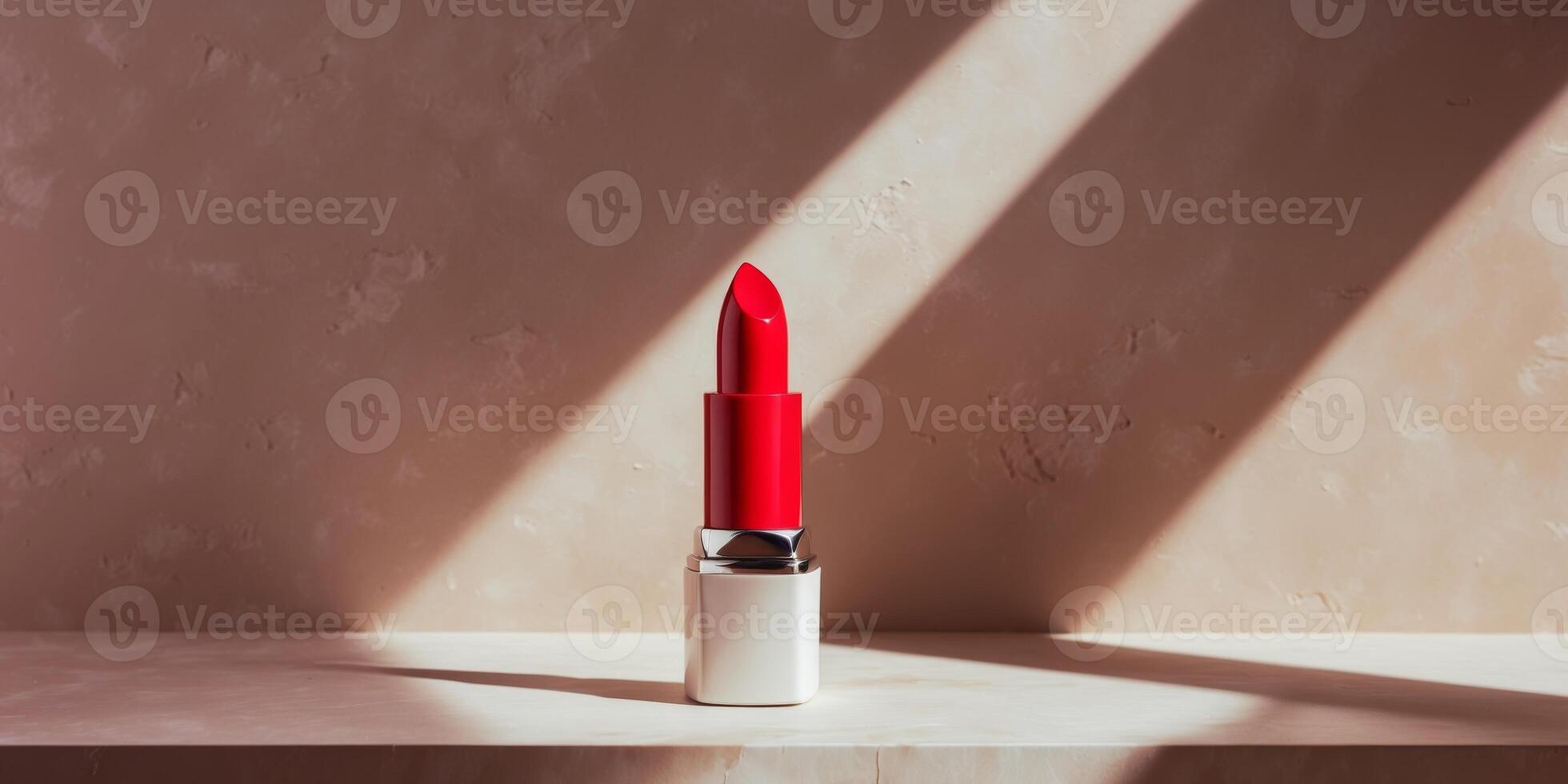 Bright Red Lipstick on Textured Background with Bold Shadows photo