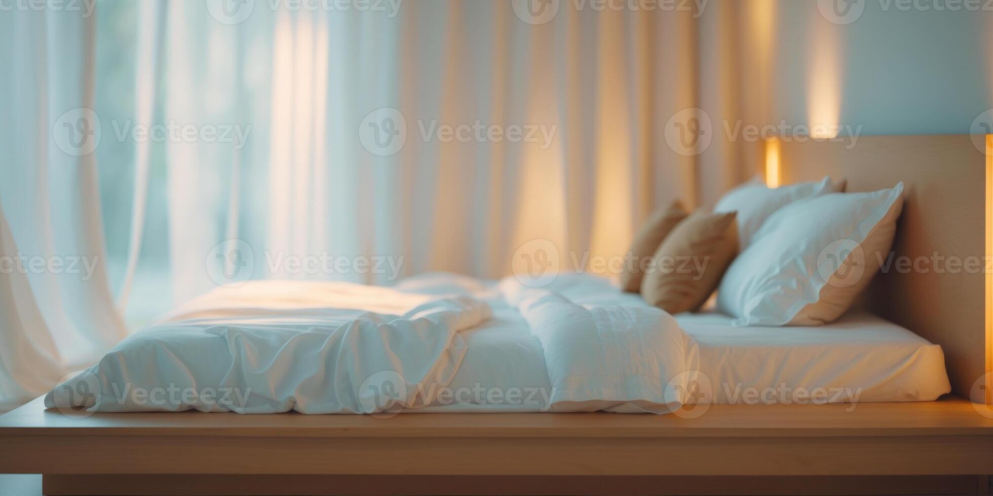 Cozy Low Platform Bed in Ambient Bedroom Lighting photo