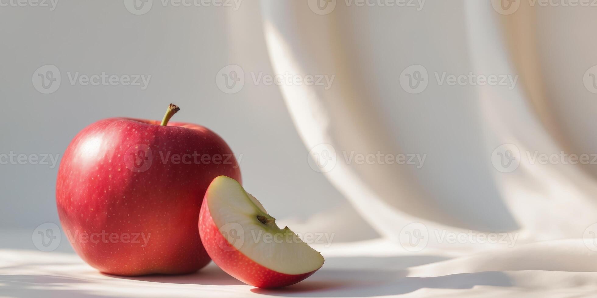 Fresh Red Apple and Slice on Neutral Background for Healthy Eating Concept or Dietary Choices photo