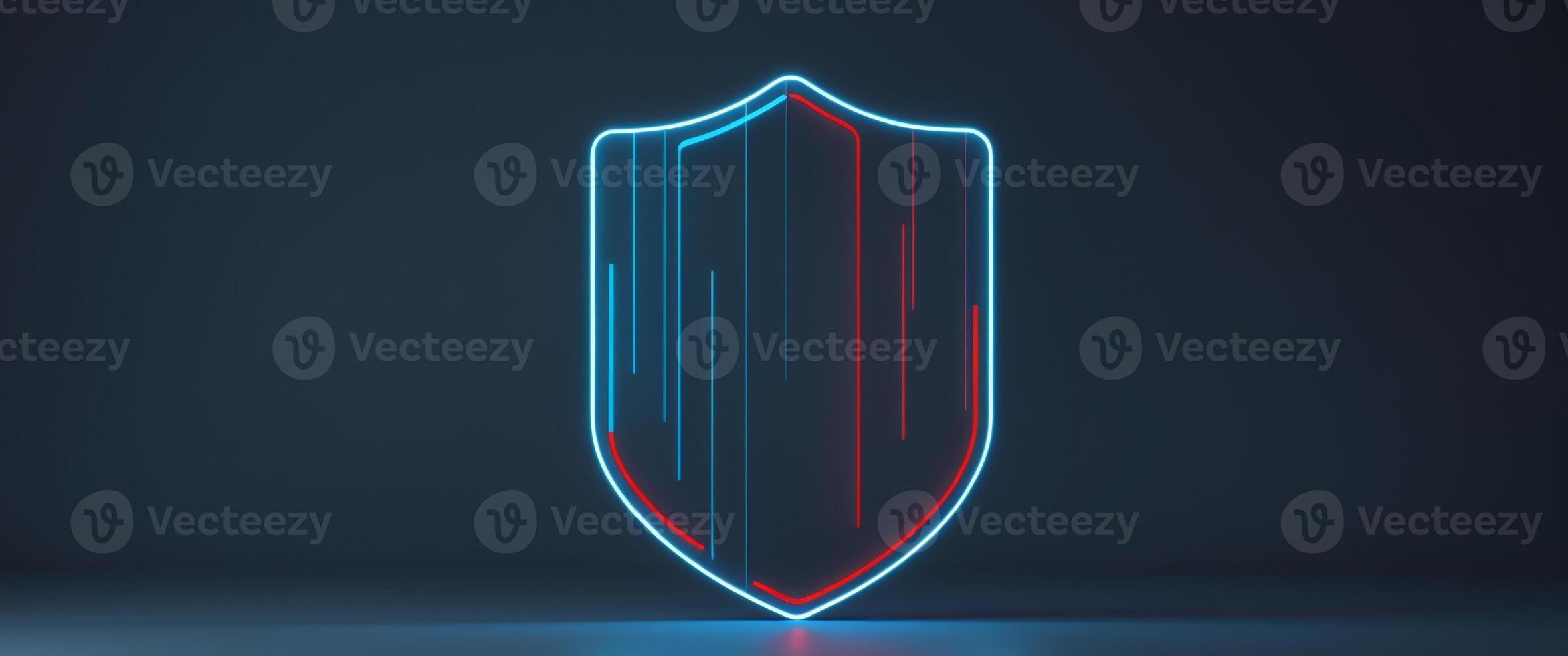dark background neon blue red lines abstract shield digital security protection futuristic. photo