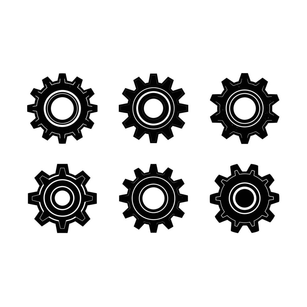 Gear Icon and Linocut Silhouette Design vector