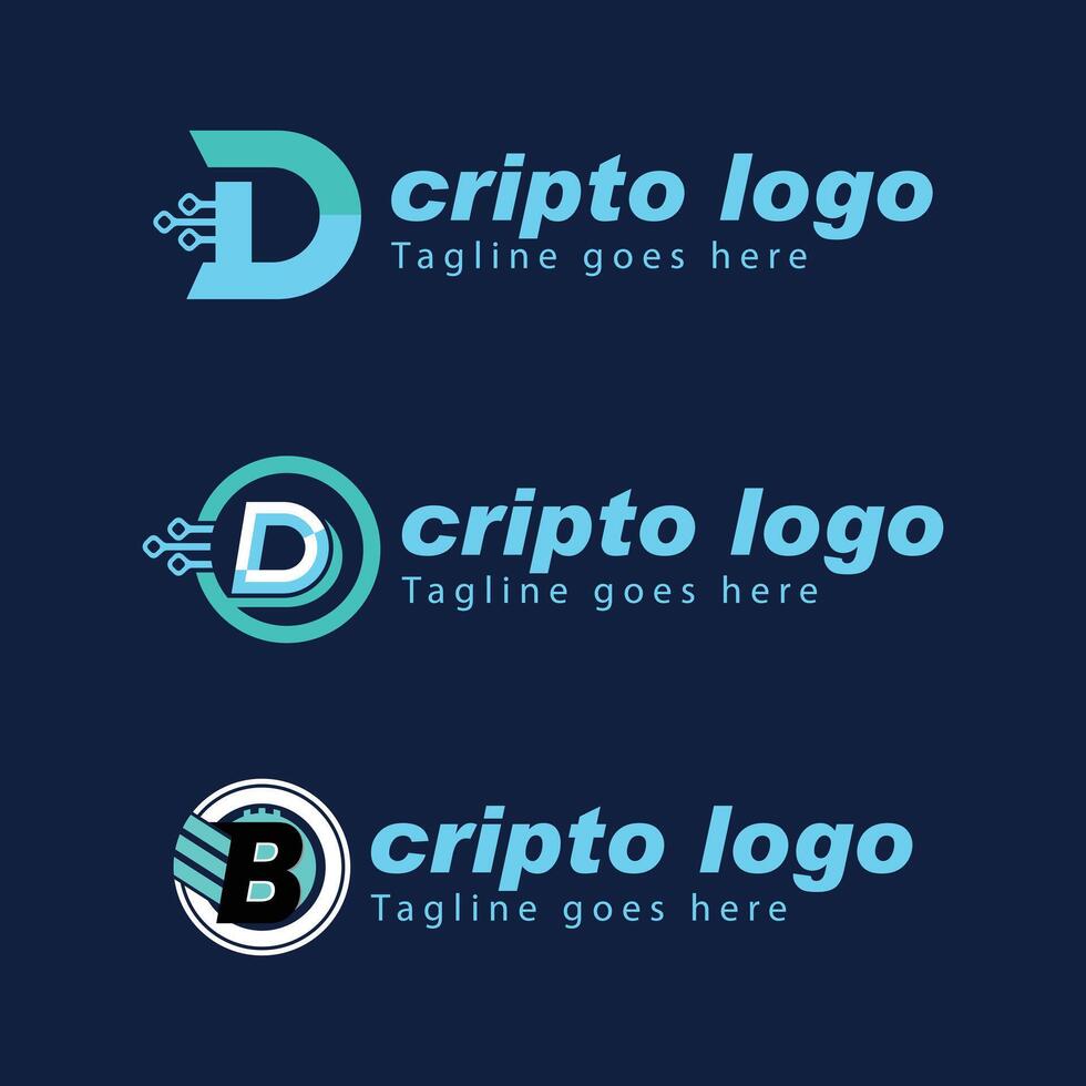 D LETTER CRIPTO LOGO, DIGITAL CRYPTOCURRENCY, CRYPTO COINS LOGO, SET IN MARKET. TRENDING CRYPTOCURRENCY. DIGITAL CRYPTOCURRENCY, D LETTER ICONS. B lETTER ICON vector