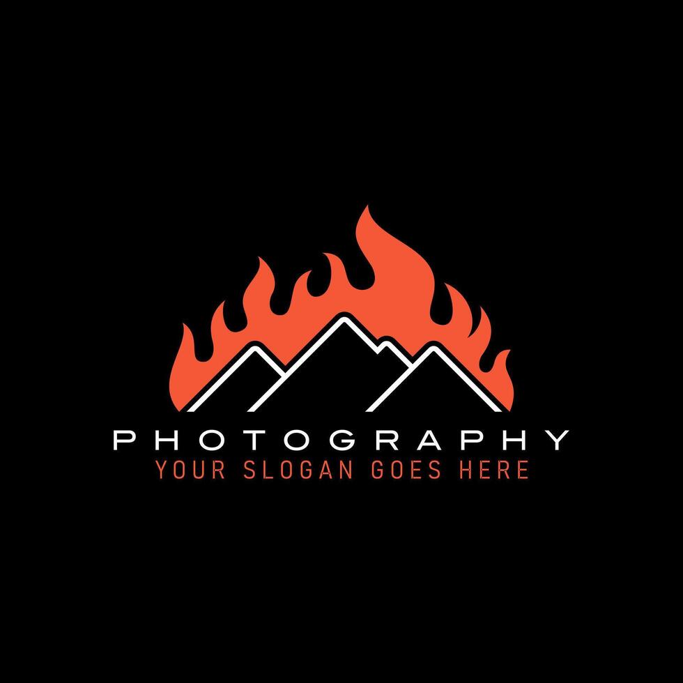 Logo design graphic concept creative premium stock image graphic line peak mountain flame forest fires smoke art photography adventure vacation vector
