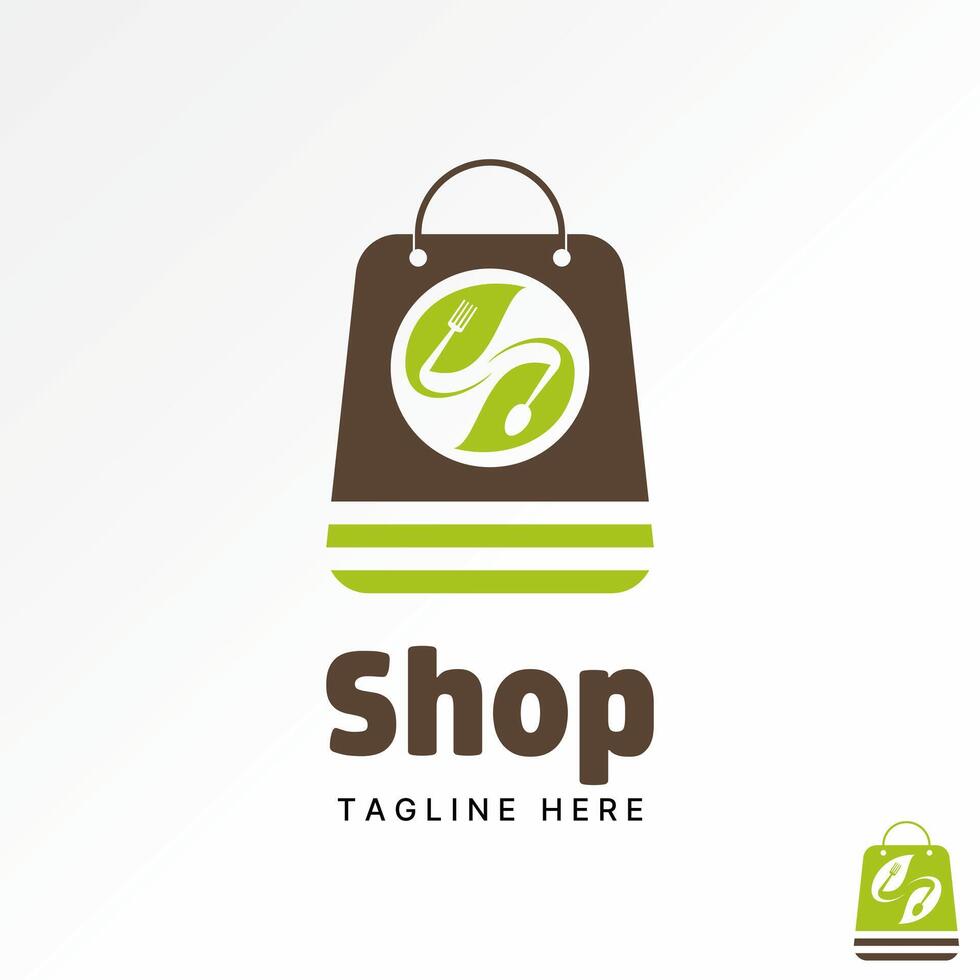 Logo design graphic concept creative premium stock image graphic initial S font shopping bag leaf spoon and fork food meat nature package eat vector