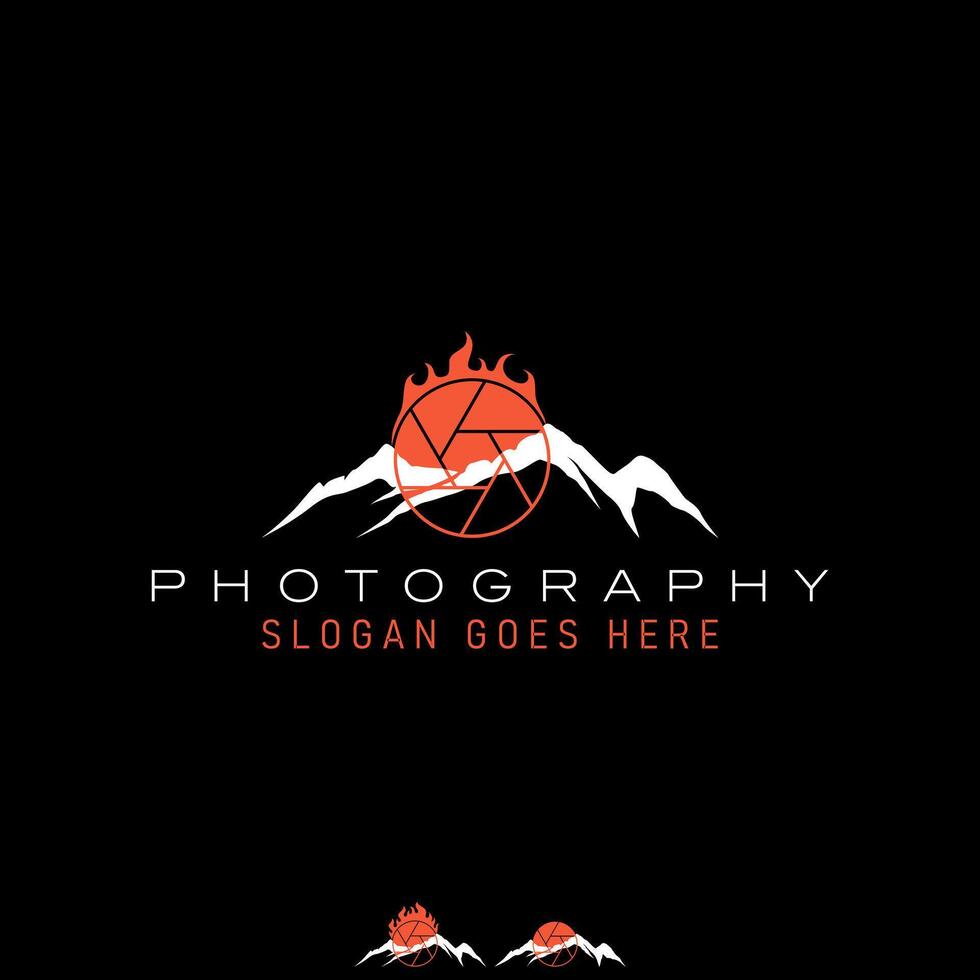Logo design graphic concept creative premium stock image graphic fire flame peak mountain capture camera photography adventure vacation forest vector