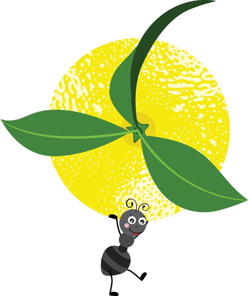 Cute ant carrying a lemon vector