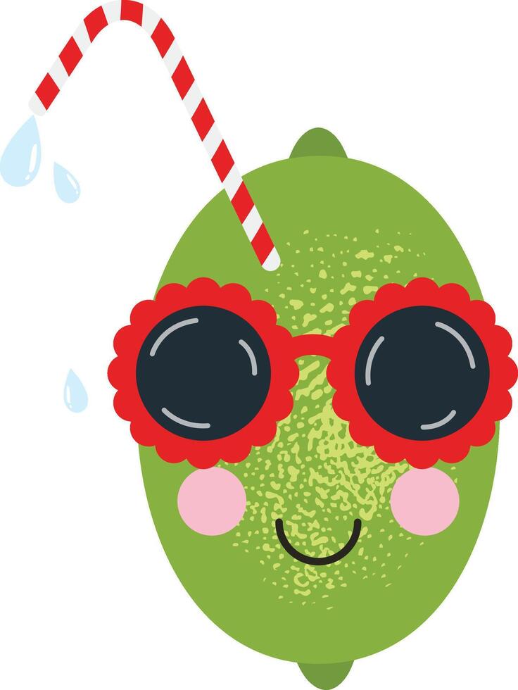 Funny green lemon juice with straw vector
